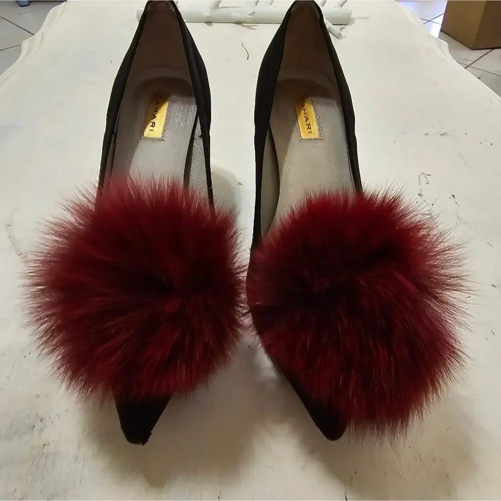 Tahari Dottie Black and Burgundy Puff Heels‎ Size 5.5